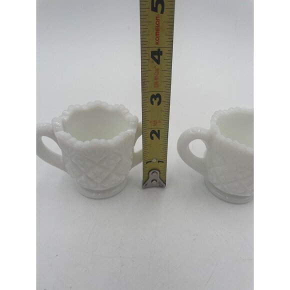 Vintage Milk Glass Creamer & Sugar Bowl Set Button Diamond Pattern - Picture 5 of 5